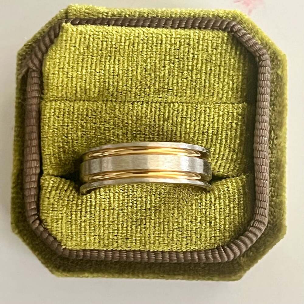 Two-Tone Gold Plated Polished Titanium Steel 8mm Band Ring Size 10